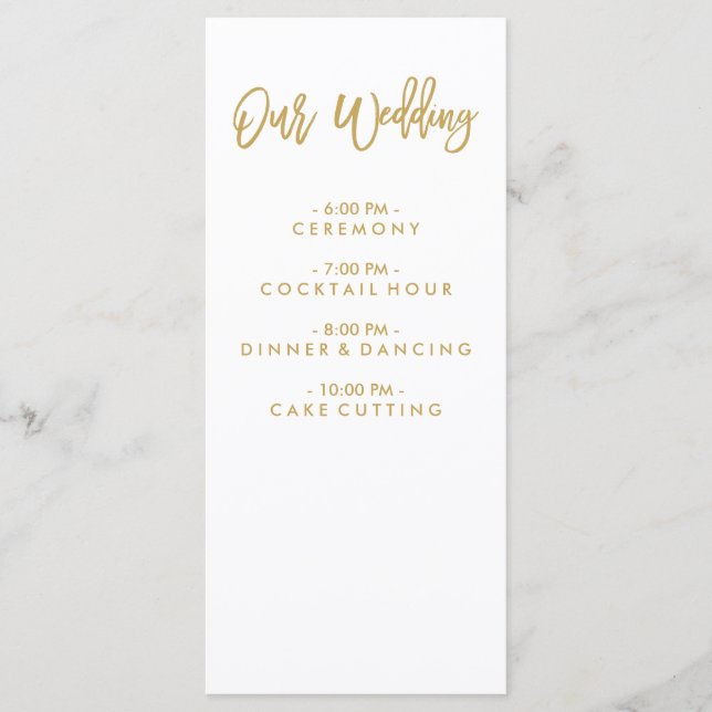 Chic Hand Lettered Gold Wedding programme (Devant)