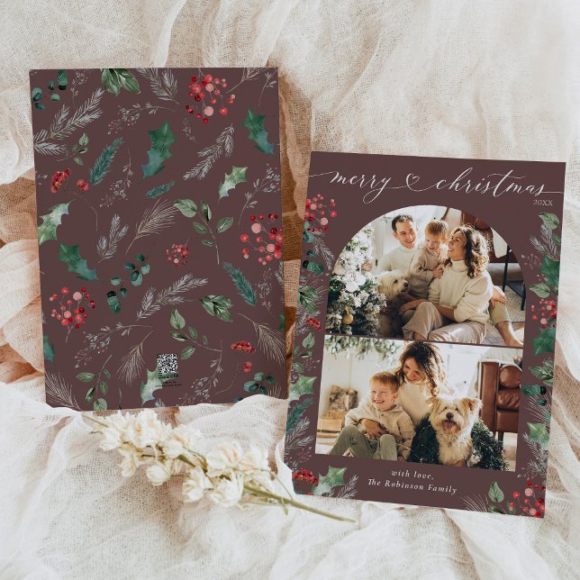 Chic Heart Script 2 Photo Joyeux Noël Carte (Créateur téléchargé)