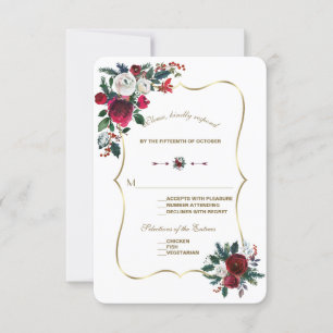 Chic Hiver Bourgogne Floral Pine Gold Mariage RSVP