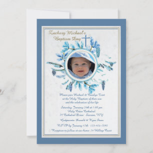 Chic hiver Religieux Photo Invitation Bleu