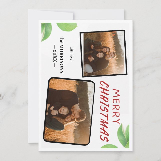 Chic Holly Berries Joyeux Noël 2 Carte photo (Devant)