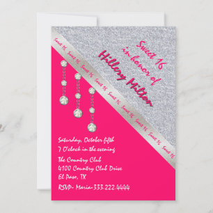 Chic Hot Pink et Silver Sweet 16 Invitation