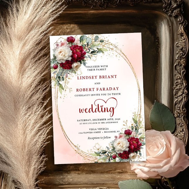 Chic Invitation de Mariage Bohème Bourguignon Flor (Chic Burgundy Bohemian Wedding Invitation Floral)