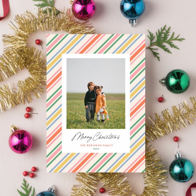 Chic Joyful Stripes Noël Carte photo de vacances (Chic Joyful Stripes Holiday Photo card
)