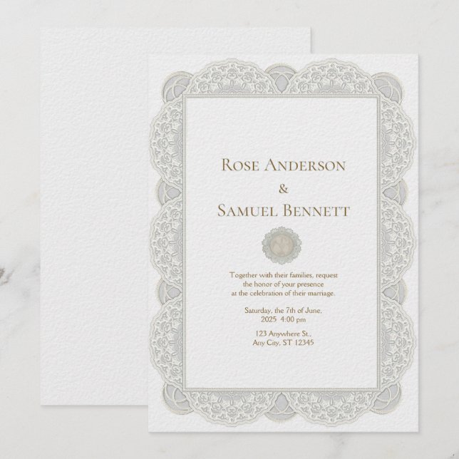 Chic Lace Floral Wedding Invitation (Devant / Derrière)