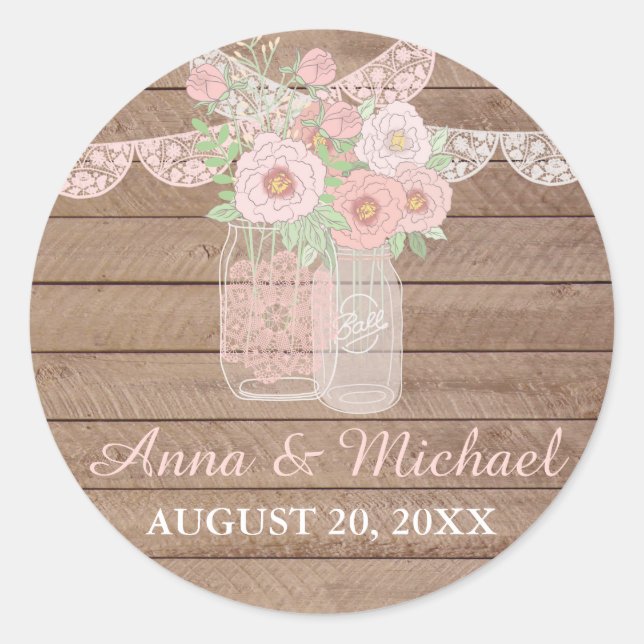 Chic Lace Mason Jar & Bois Sticker Mariage (Devant)
