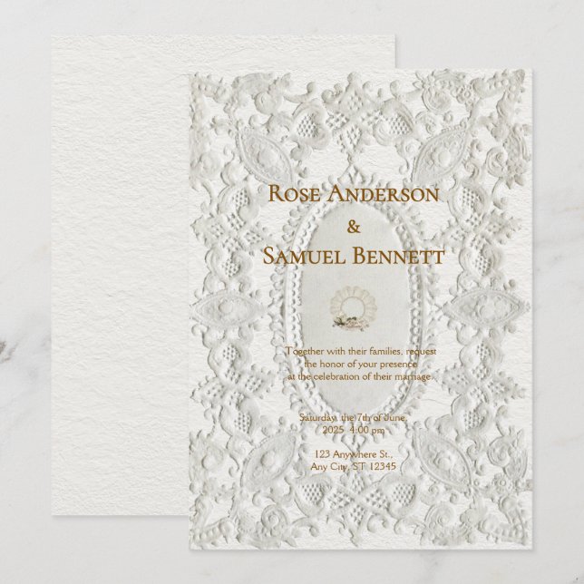 Chic Lace Vintage Wedding Invitation (Devant / Derrière)