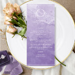 Chic Lavender Aquarelle, Monogramme Menu Mariage<br><div class="desc">Dégustez vos invités avec ce beau menu mariage de lavande aquarelle, avec l'élégant monogramme botanique dessiné à la main avec les initiales de couple sur l'exquis arrière - plan de lavage aquarelle dans un beau mélange de lavande lilas et de teintes violettes. Facile à remplir en modèle avec vos détails...</div>