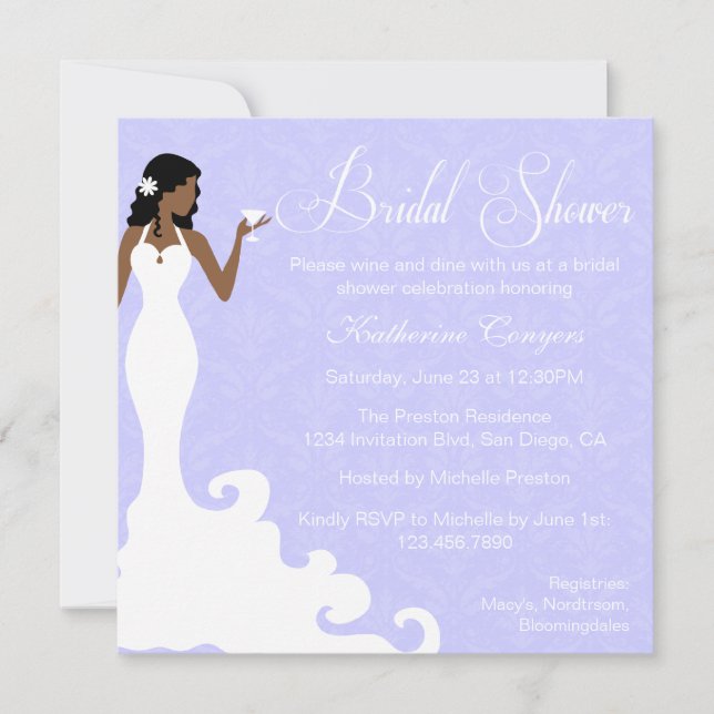 Chic Lavender Wine Damask Bridal Shower Invitation (Devant)