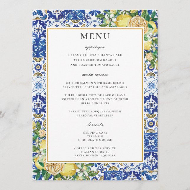 Chic Lemons Floral Greenery Mosaic Mariage Menu (Devant)