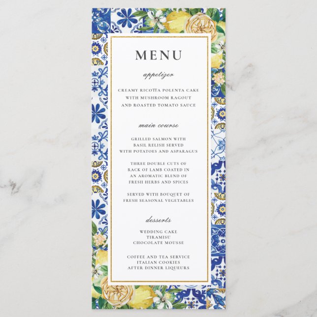 Chic Lemons Floral Greenery Mosaic Mariage Menu (Devant)