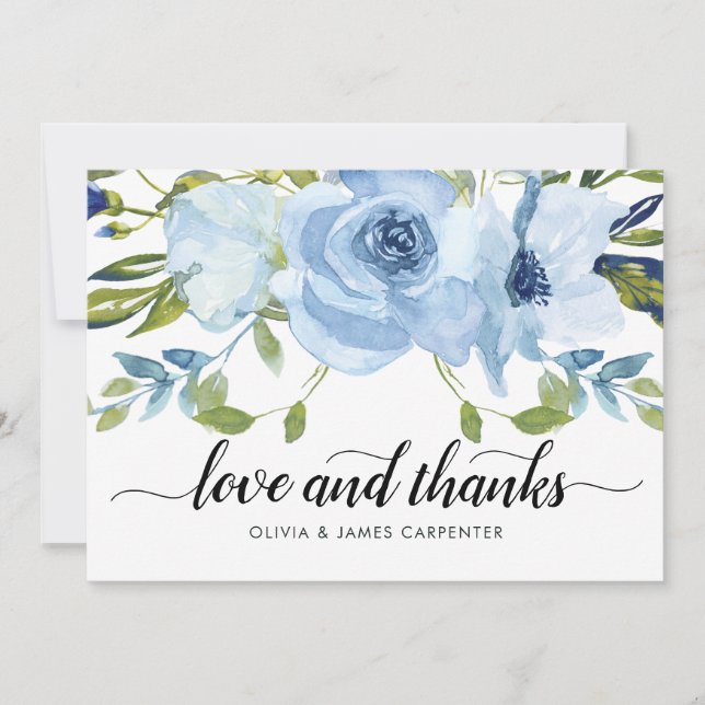 Chic Love et Merci Dusty Blue Floral Aquarelle (Devant)