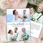 Chic Love et Merci Script Photo Collage Mariage<br><div class="desc">Modern Elegant Love and Thanks Script 3 Photo Collage Mariage Carte de remerciements. Modèle mariage élégant avec trois (3) photos sur le devant et une (1) photo sur le côté arrière. Avec le texte "Amour et Merci" dans une tourbillonnant calligraphie à la main ou police de script de typographie en...</div>