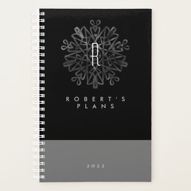 Chic Luxueux Noir et Blanc Monogrammé  (Devant)