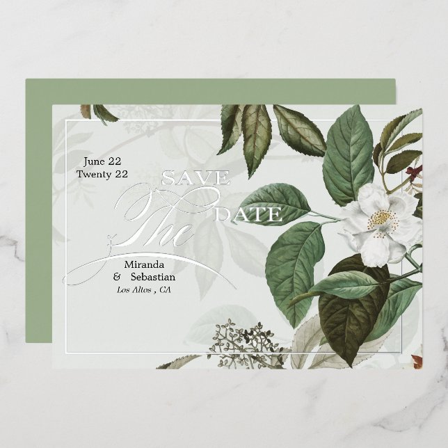 Chic Magnolia Enregistrer la date Invitation Foil (Recto/Verso)