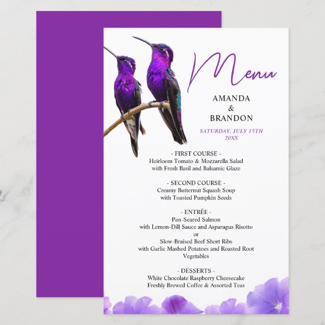 Chic Mariage de colibris et de pétales violets (Devant / Derrière)