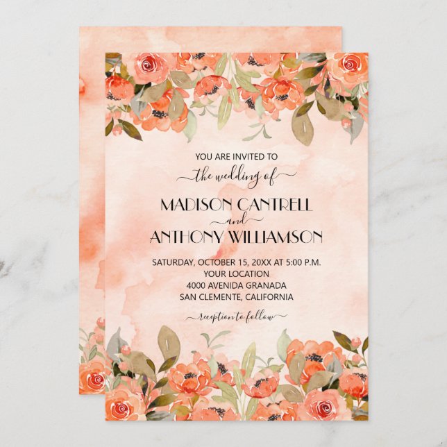 Chic Mariage Floral Aquarelle Tout en un Invitatio (Devant / Derrière)