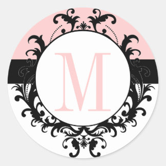 Chic Mariage français Monogram M Damask Étiquette