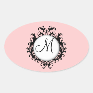 Chic Mariage initial Damas Étiquette rose ovale ro