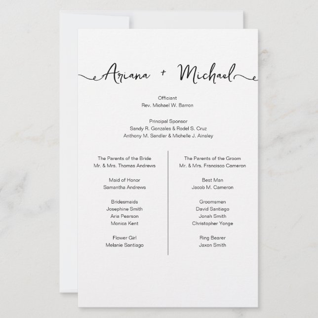 Chic mariage personnalisé Liste simple Entourage (Devant)