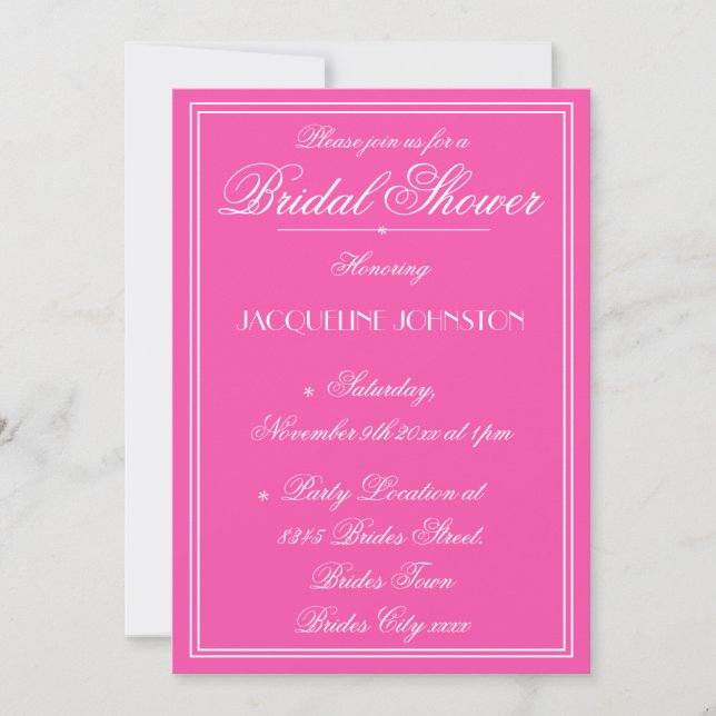 Chic Mariage Rose Foncé Invitation de Réception de (Devant)