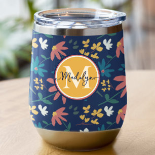 Chic Marine Jaune Monogramme Motif Floral Personna