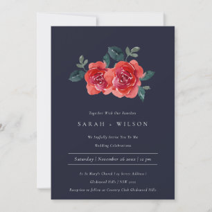 CHIC MARINE ROUGE VERT ROSE FLORALE INVITATION MAR