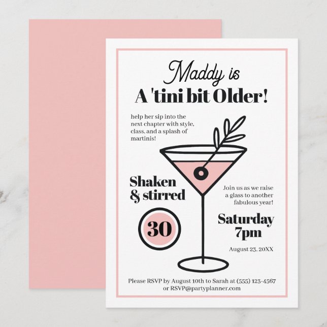 Chic Martini Invitation pour le 30e ou tout âge (Devant / Derrière)