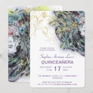 Chic Masquerade Gold Quinceañera Party Invitation