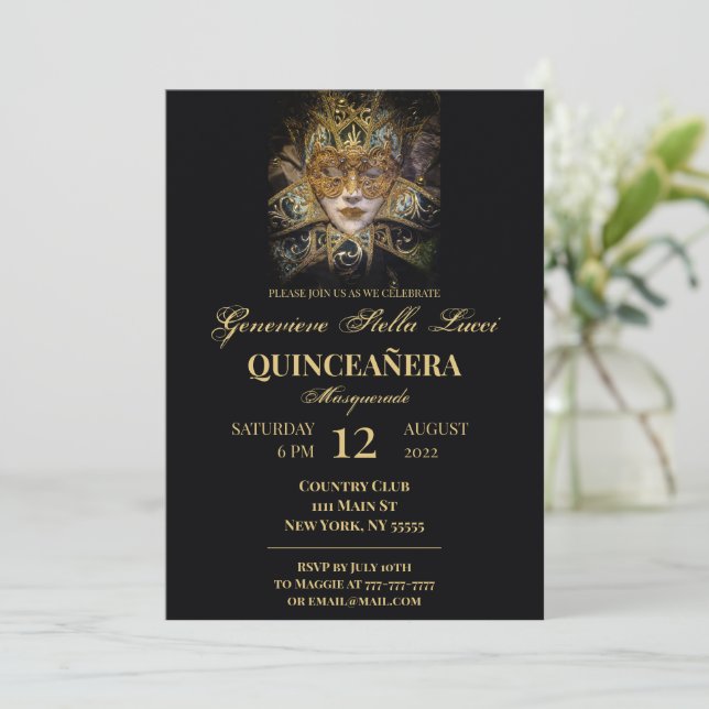 Chic Masquerade Quinceañera Party Invitation (Debout devant)