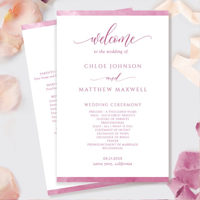 Chic Mauve Pink Watercolor Programme de mariage du (Créateur téléchargé)