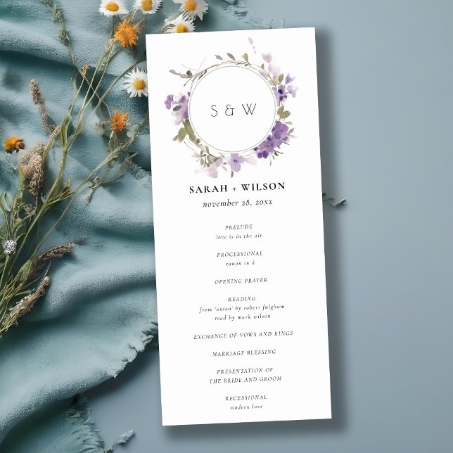 Chic Meadow Lilac Floral Wreath Wedding Programme  (Créateur téléchargé)