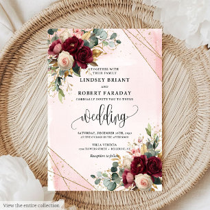 Chic merlot or roux roses faire-part de mariage