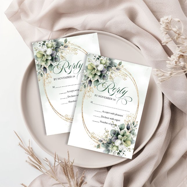 Chic Minimal Bohème Vert mariage RSVP  (Chic Minimal Bohemian Greenery Gold Wedding RSVP Card)
