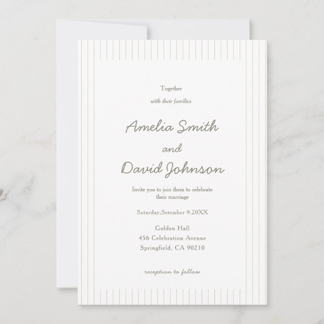 Chic Minimalist Stripe Green Wedding Invitation  (Devant)