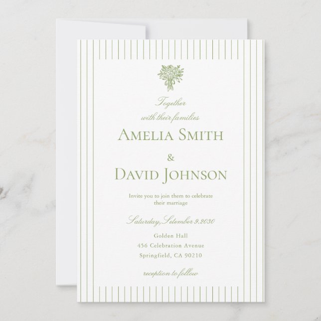 Chic Minimalist Stripe Green Wedding Invitation  (Devant)