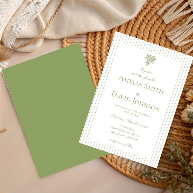 Chic Minimalist Stripe Green Wedding Invitation  (Créateur téléchargé)