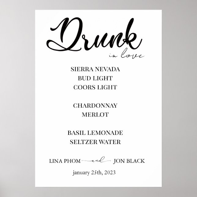 Chic Minimalist Wedding Cocktail Bar Menu Poster (Devant)