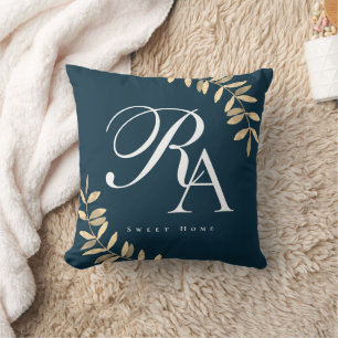 Chic minimaliste Monogram Coussin bleu