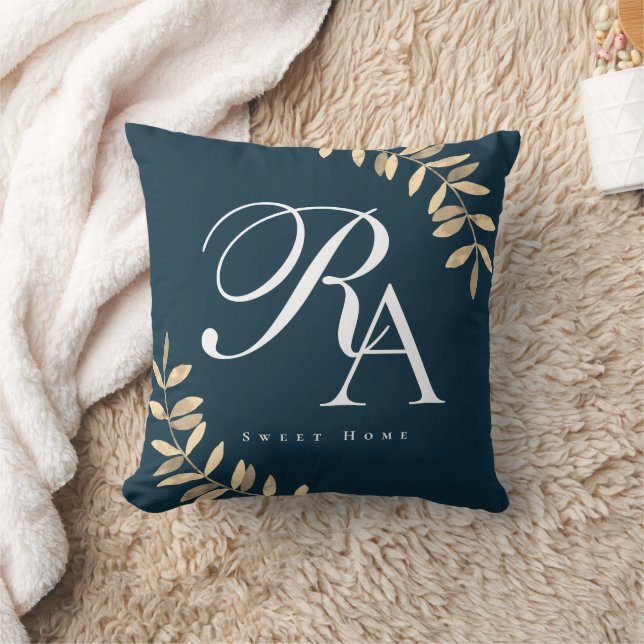 Chic minimaliste Monogram Coussin bleu (Couverture)