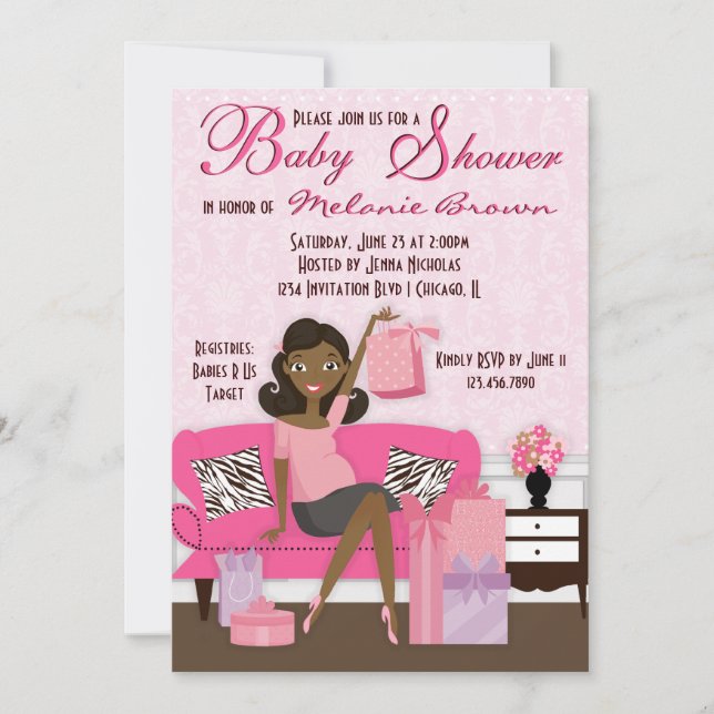 Chic Modern Mom with Gifts Baby shower Invitation (Devant)