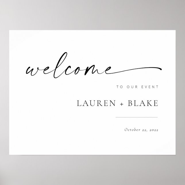 Chic + Modern Script Mariage Affiche de bienvenue  (Devant)
