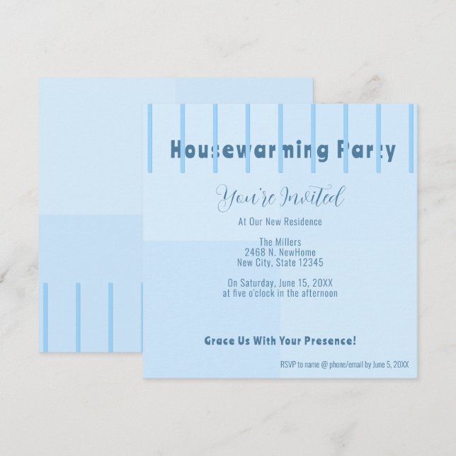 Chic moderne Clé Bleu Clôture Invitation de la Fêt (Devant / Derrière)