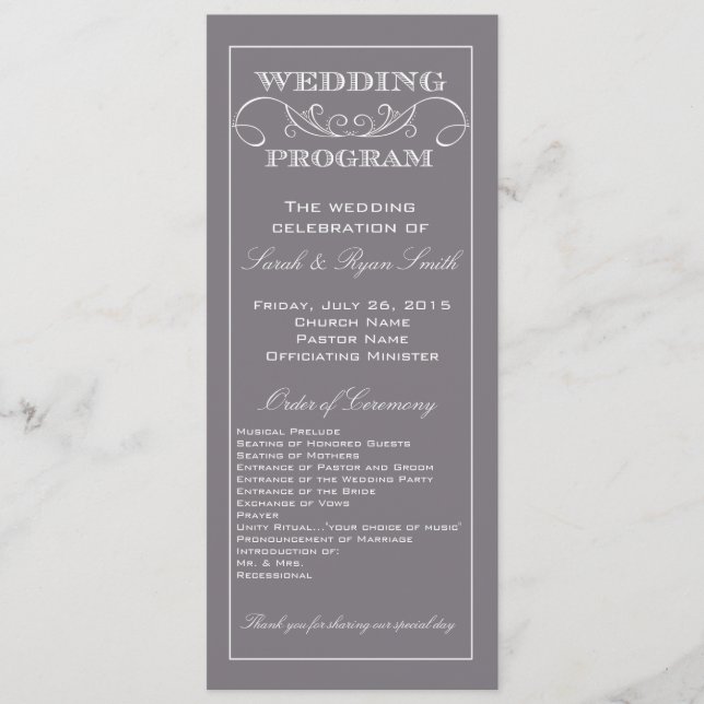 Chic moderne Gris Gris Programme de mariage (Devant)