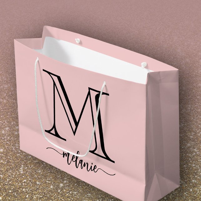 Chic Monogram Blush Pink Black Large Cadeau Sac (Créateur téléchargé)