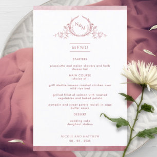 Chic Monogram Bourgogne Aquarelle Menu Mariage