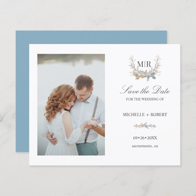 Chic Monogram Crest Photo Wedding ENREGISTRER LA D (Devant / Derrière)