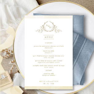 Chic Monogramme Champagne Aquarelle Menu Mariage