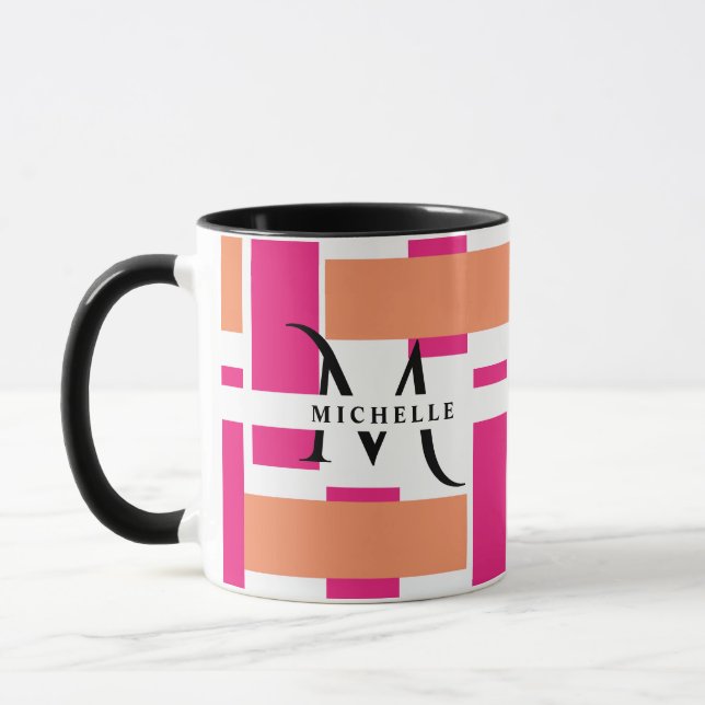 Chic Monogramme Feminine Strie Motif Mug magique (Gauche)