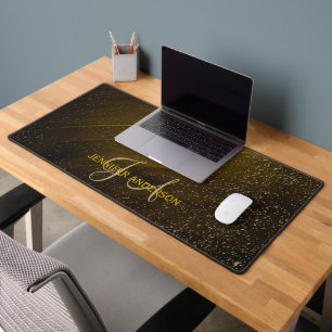 Chic Monogramme initial Gold Confetti Desk Mat